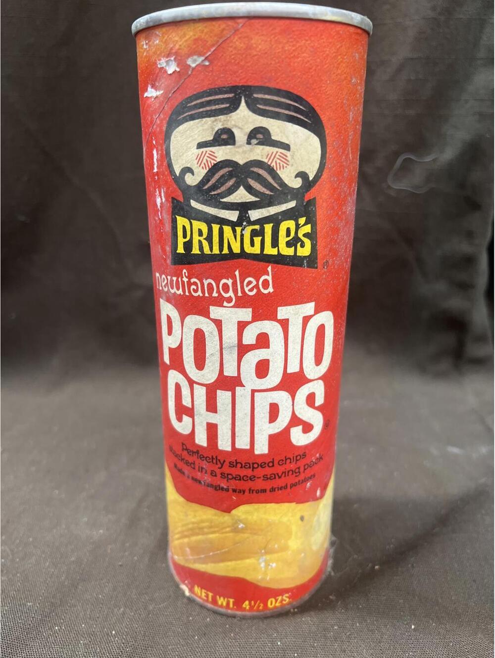 Vintage Pringles Newfangled Potato Chips Cardboard Can Tube Red 4 5/8 oz